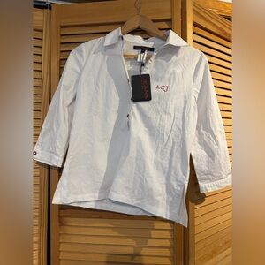 Les Copains White Button-Trim Casual Women's Shirt with Red Accents